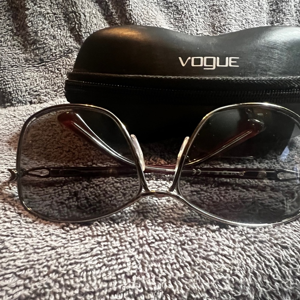 Vogue Silver Semi-Rimless Sunglasses w/Gray Tinted Lenses & Case